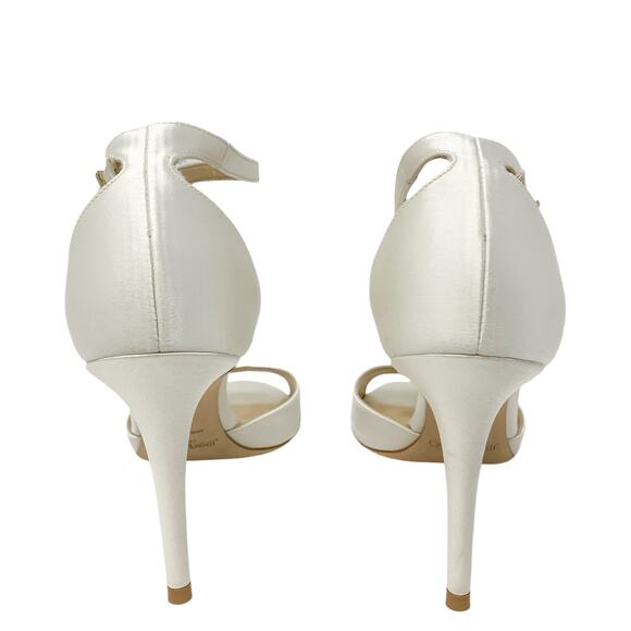 Jimmy Choo Annie 85 Ivory Satin Ankle Strap Heels EU 39.5 Wedding - Picture 5 of 10